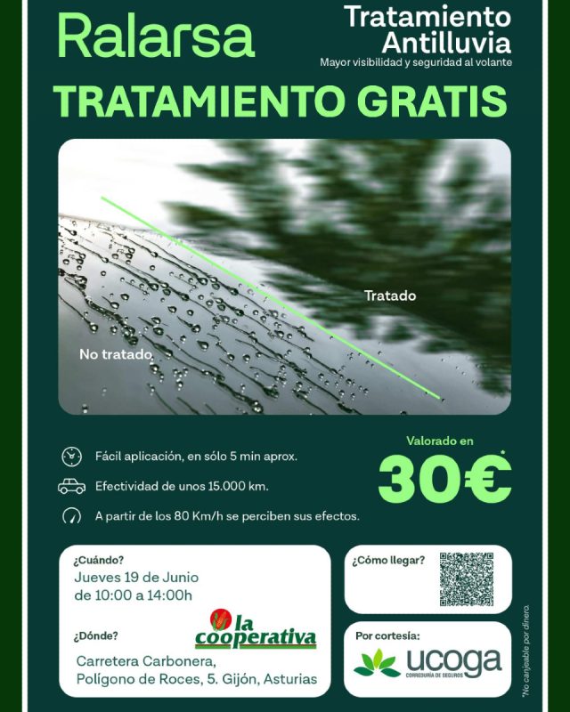 🌧️ ¡La lluvia ya no será un problema!
Ven a La Cooperativa el jueves 19 de junio y prueba GRATIS nuestro tratamiento antilluvia para parabrisas.
✨ Mejora tu visibilidad y conduce con más seguridad, incluso bajo la lluvia más intensa.
🚗 Rápido, efectivo y sin coste…
#TratamientoAntilluvia #Gratis #LaCooperativa #SeguridadVial #ConduceSeguro #PromociónEspecial
